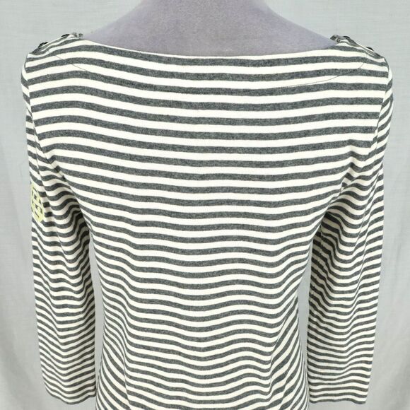 Tory Burch Dress Womens Small Ivory Gray Stripe T Shirt Knit Buttons Logo - Picture 11 of 12